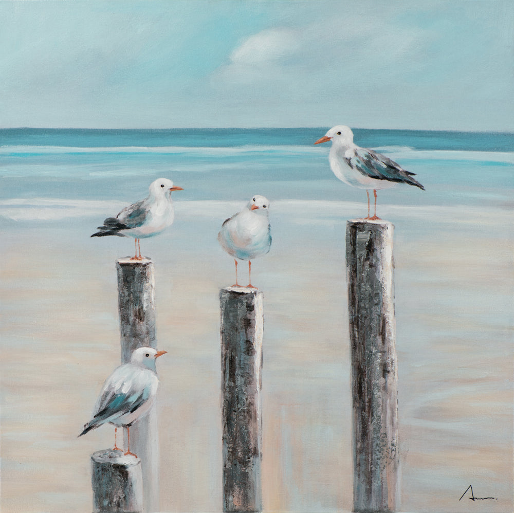 Peinture de mouettes à la mer