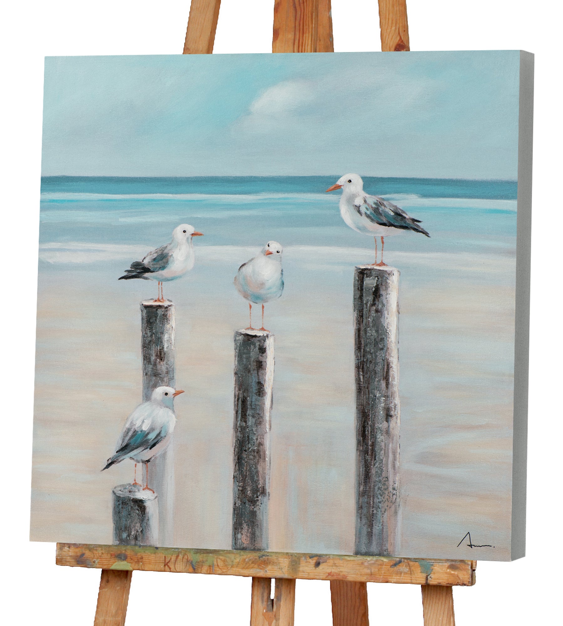Peinture de mouettes à la mer