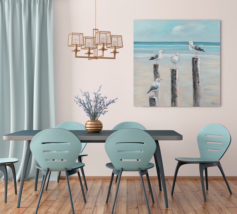 Peinture de mouettes à la mer