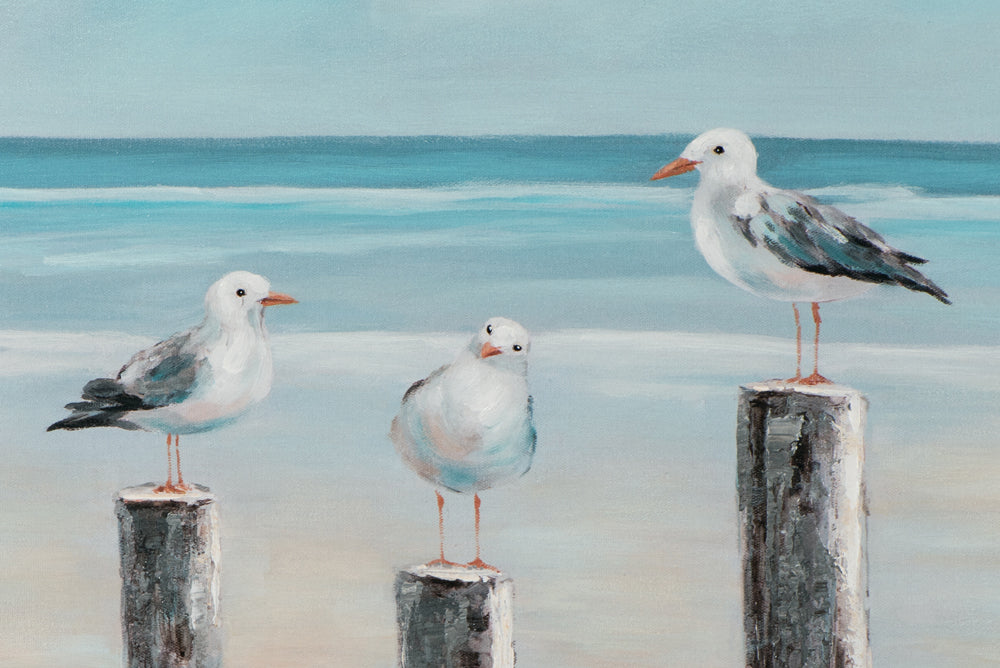 Peinture de mouettes à la mer