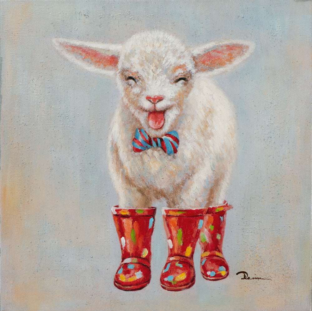 Gemälde Lamm in roten Gummistiefeln