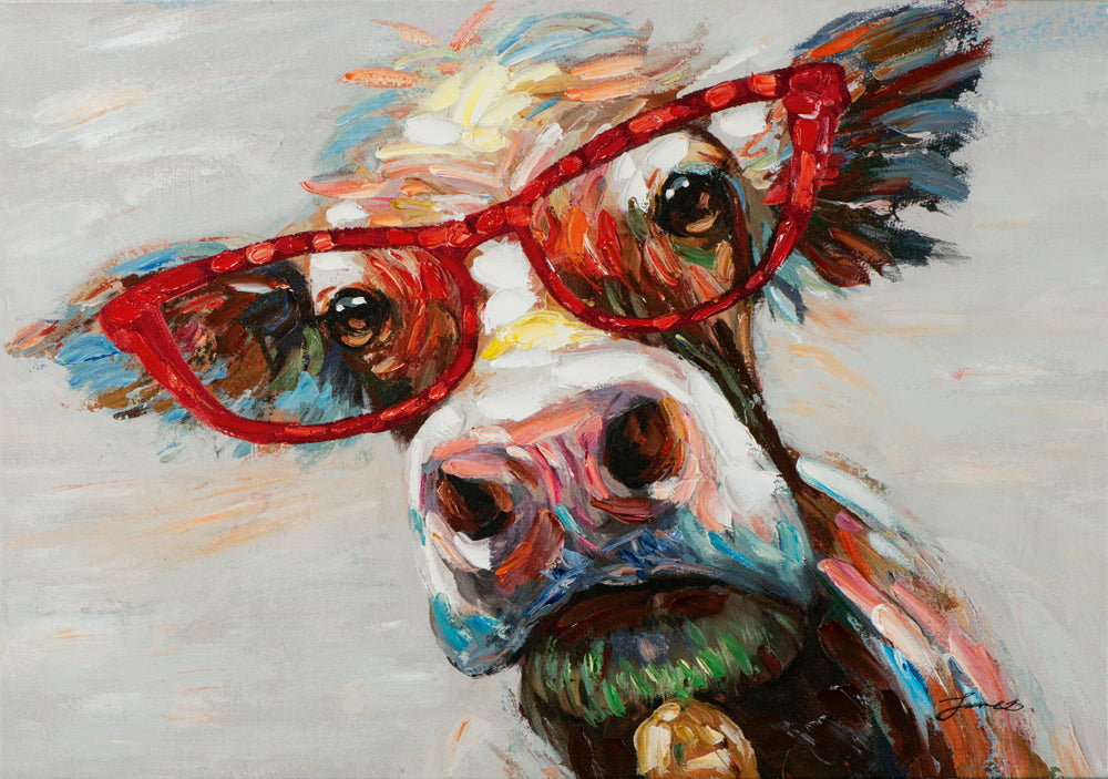 Gemälde Bunte Kuh mit Brille