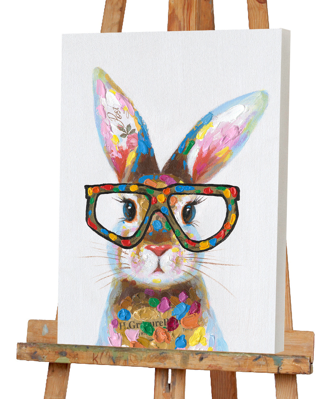 Gemälde Bunter Hase mit Brille