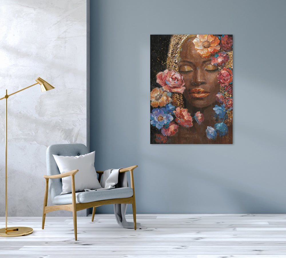 Peinture d'une belle femme avec des fleurs