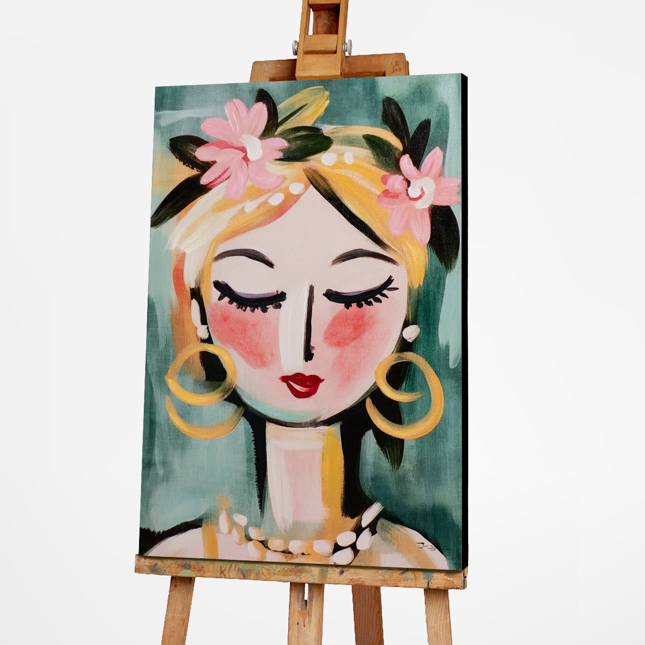 peinture Peinture naïve Fille verte