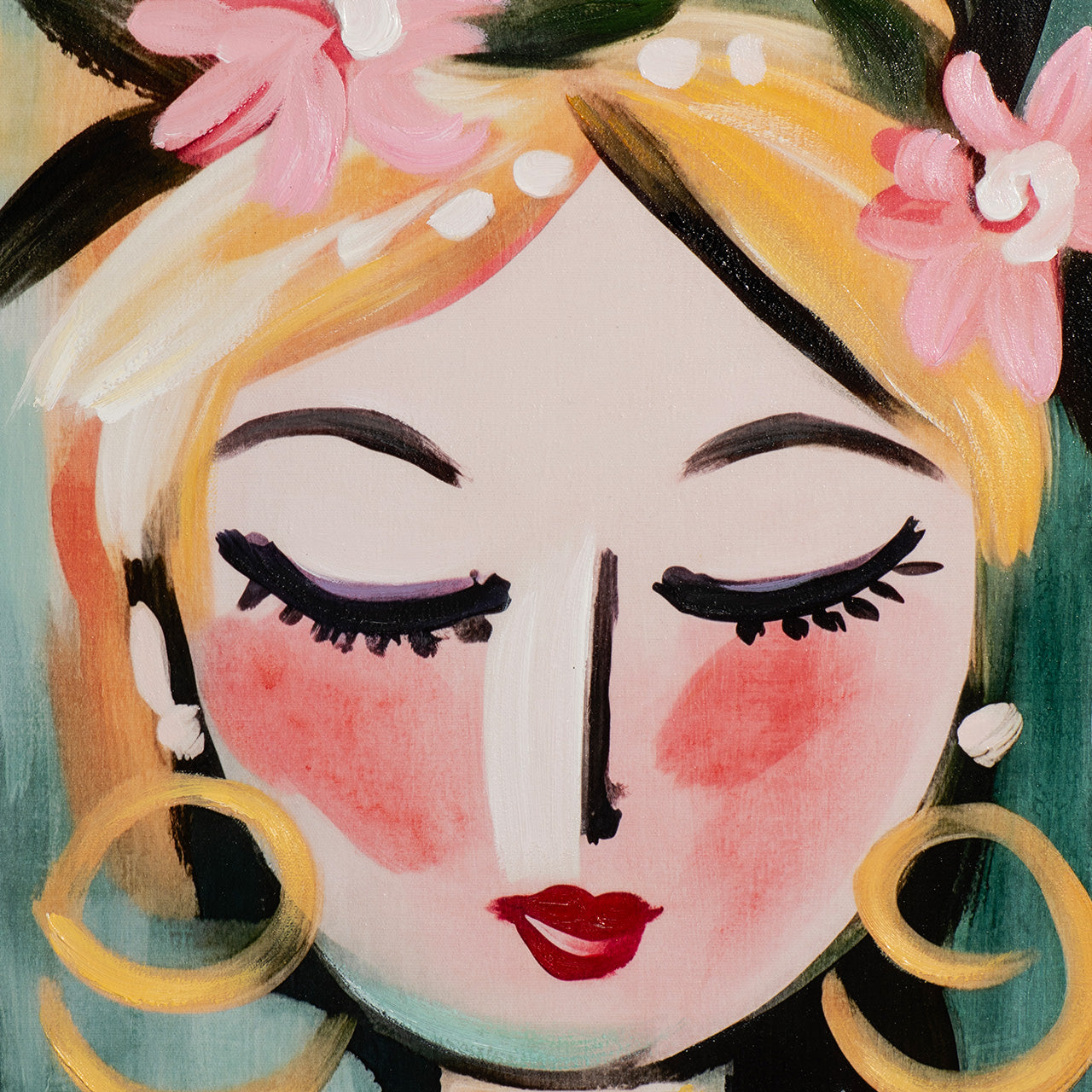 peinture Peinture naïve Fille verte