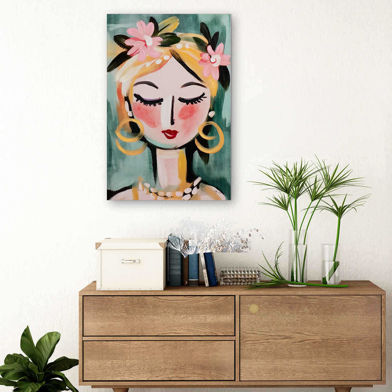 peinture Peinture naïve Fille verte