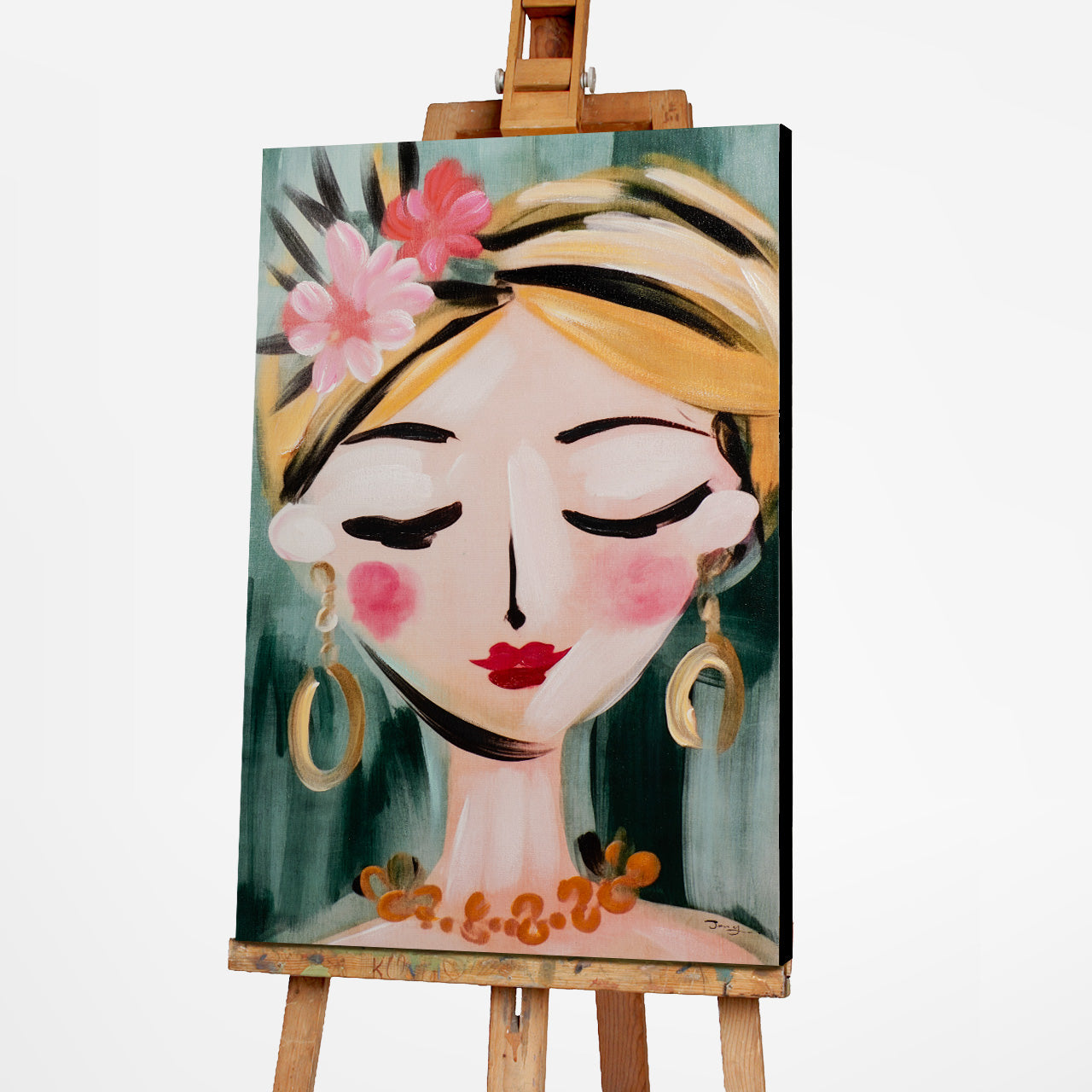 peinture Peinture naïve Fille aux fleurs