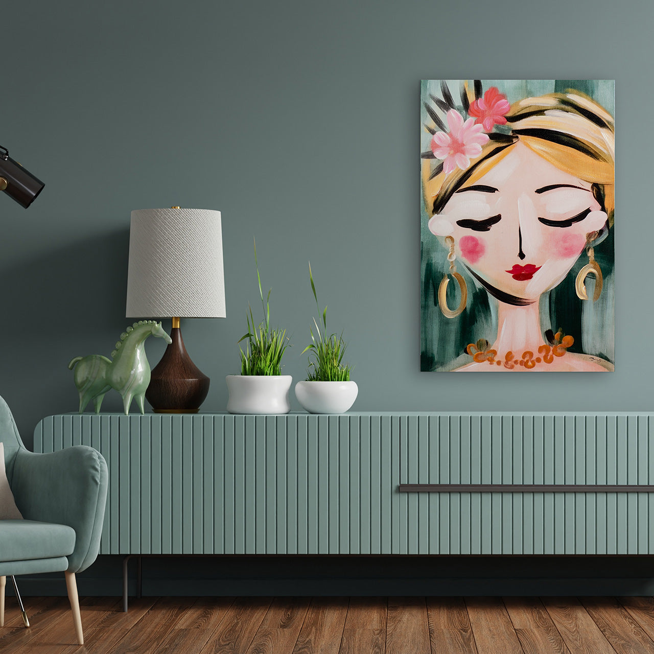 peinture Peinture naïve Fille aux fleurs