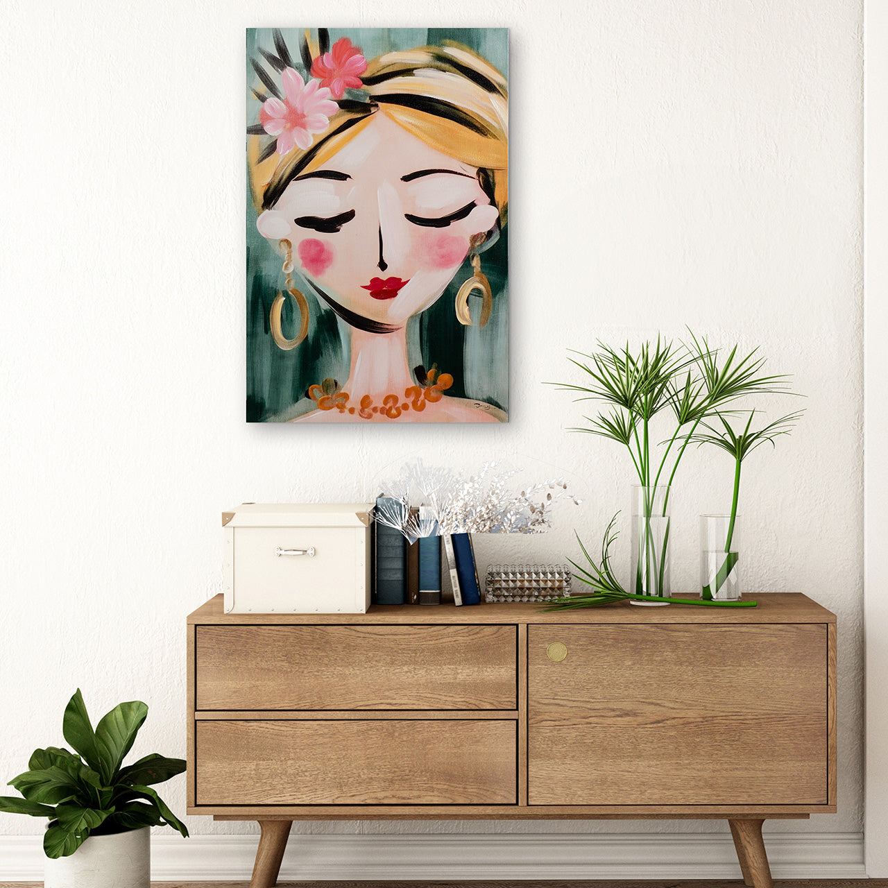 peinture Peinture naïve Fille aux fleurs