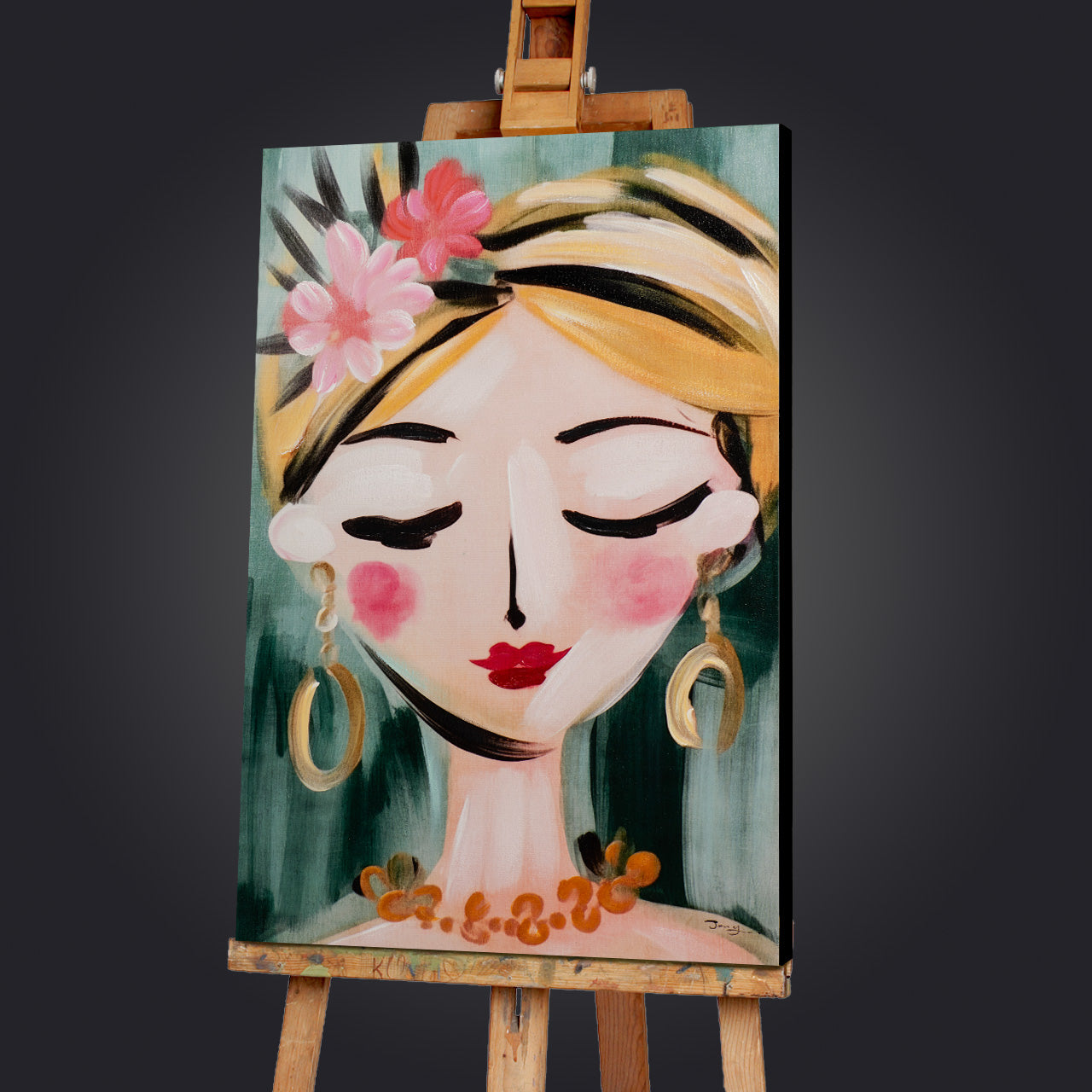 peinture Peinture naïve Fille aux fleurs