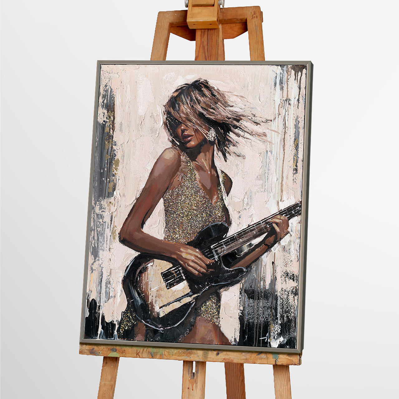 Gemälde Black Guitar Girl