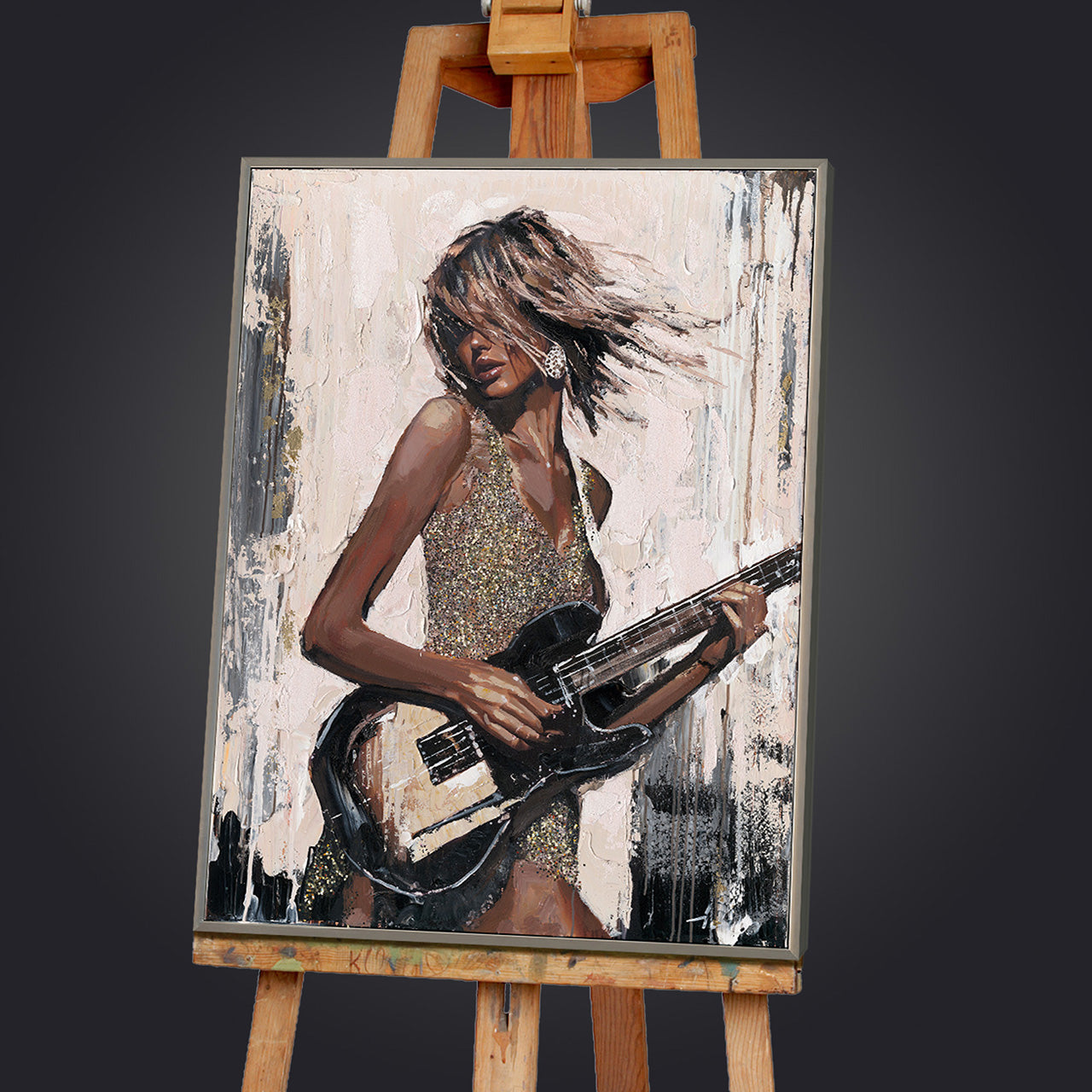 Gemälde Black Guitar Girl