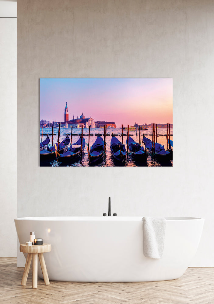 Aluminum picture Gondoliers in Venice