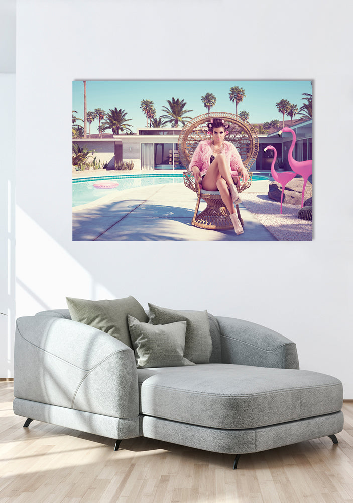 Aluminum picture Lady with Flamingos