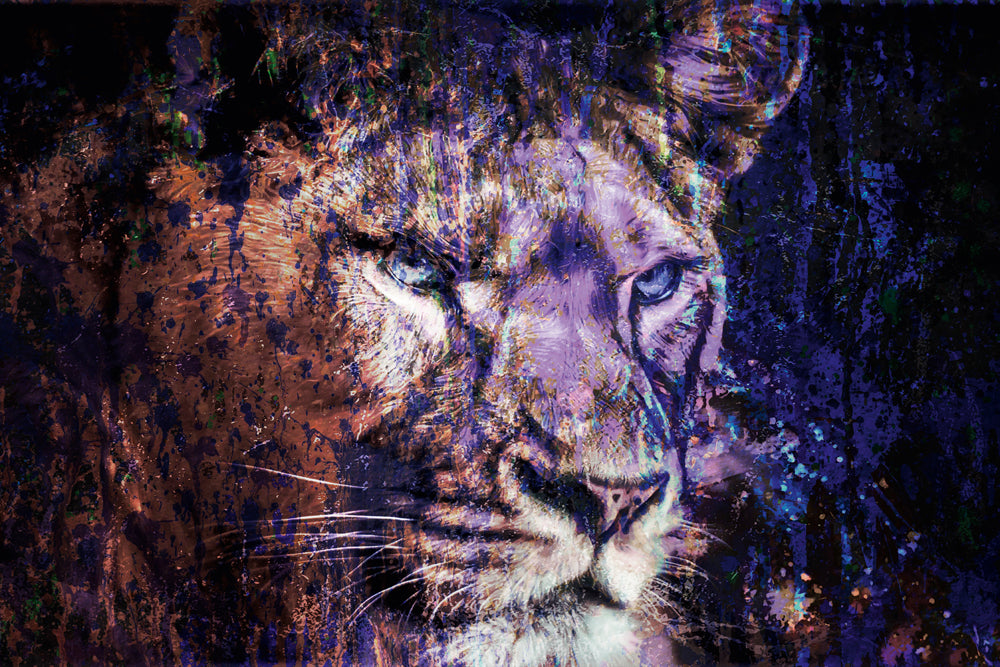 Tableau acoustique Lion en bleu