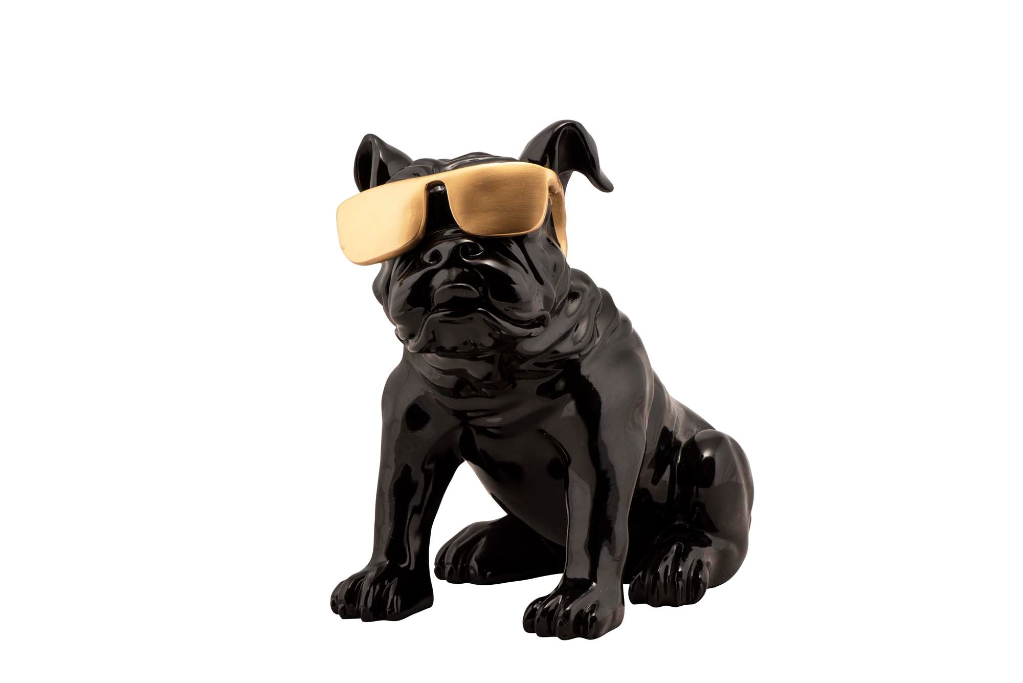 Skulptur Bulldogge mit goldener Sonnenbrille