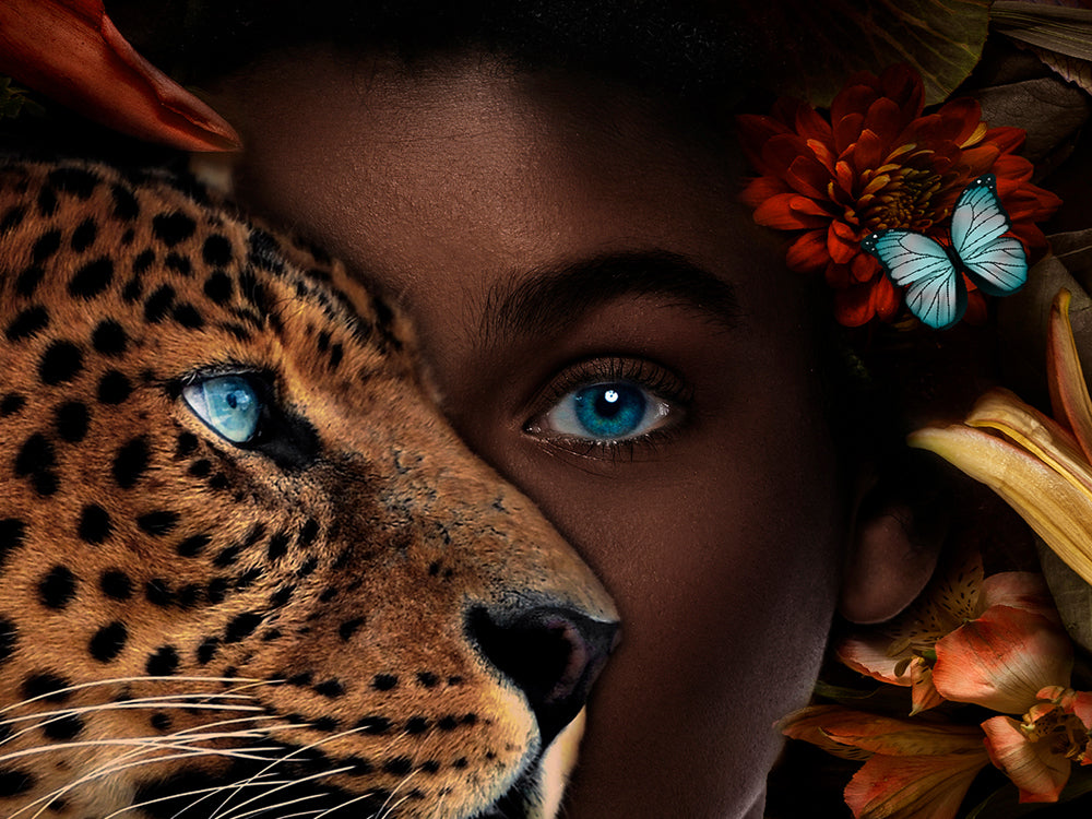 Glass Picture Lady with Leopard