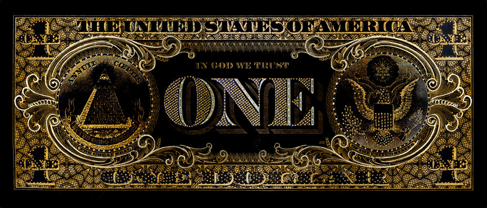 Billet de un dollar en verre noir et or