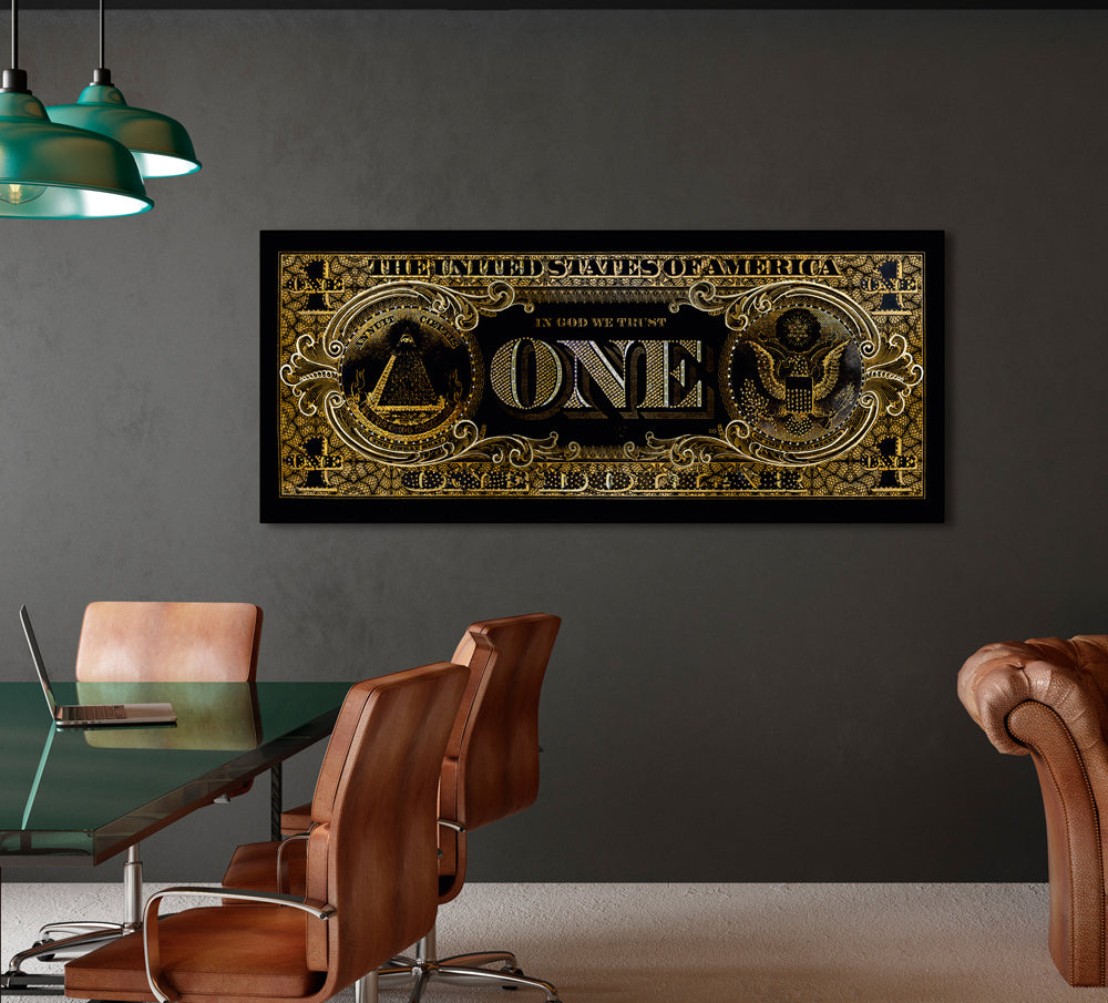 Billet de un dollar en verre noir et or