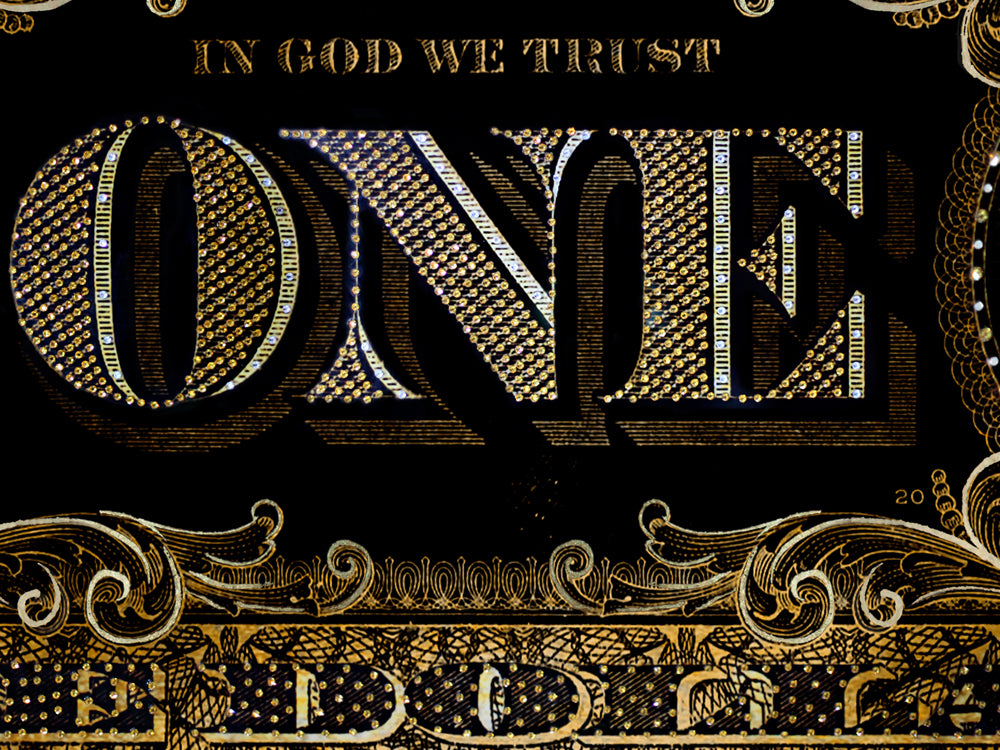 Billet de un dollar en verre noir et or