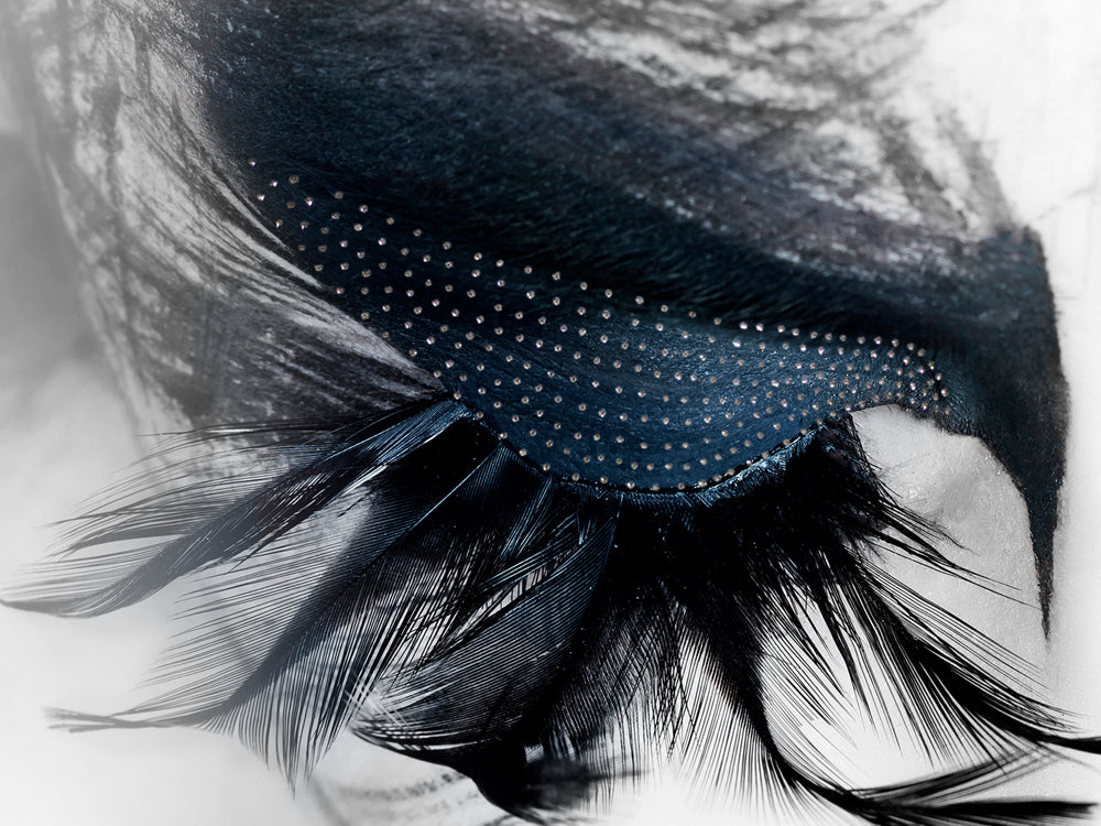 Dame aux cils en plumes bleues