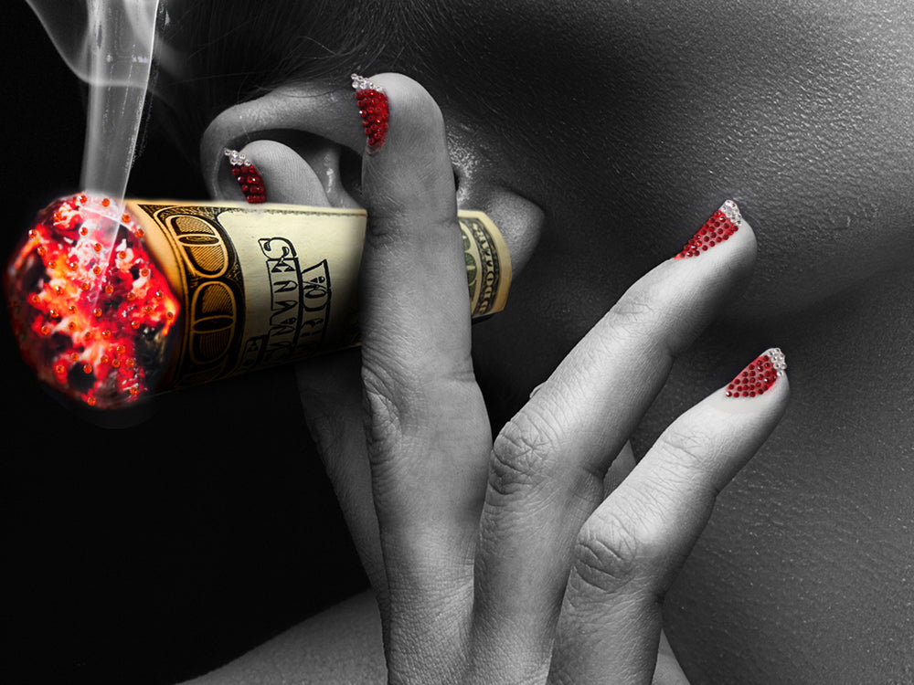 Glass picture Smoking beauty with red lips