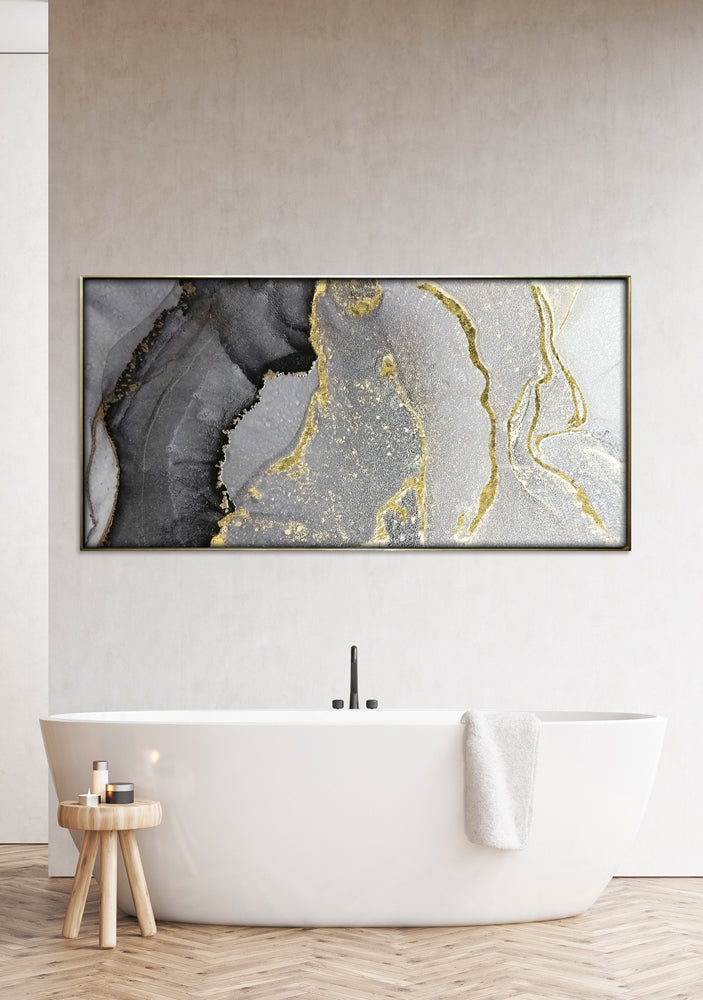 Tableau abstrait en verre gris et or