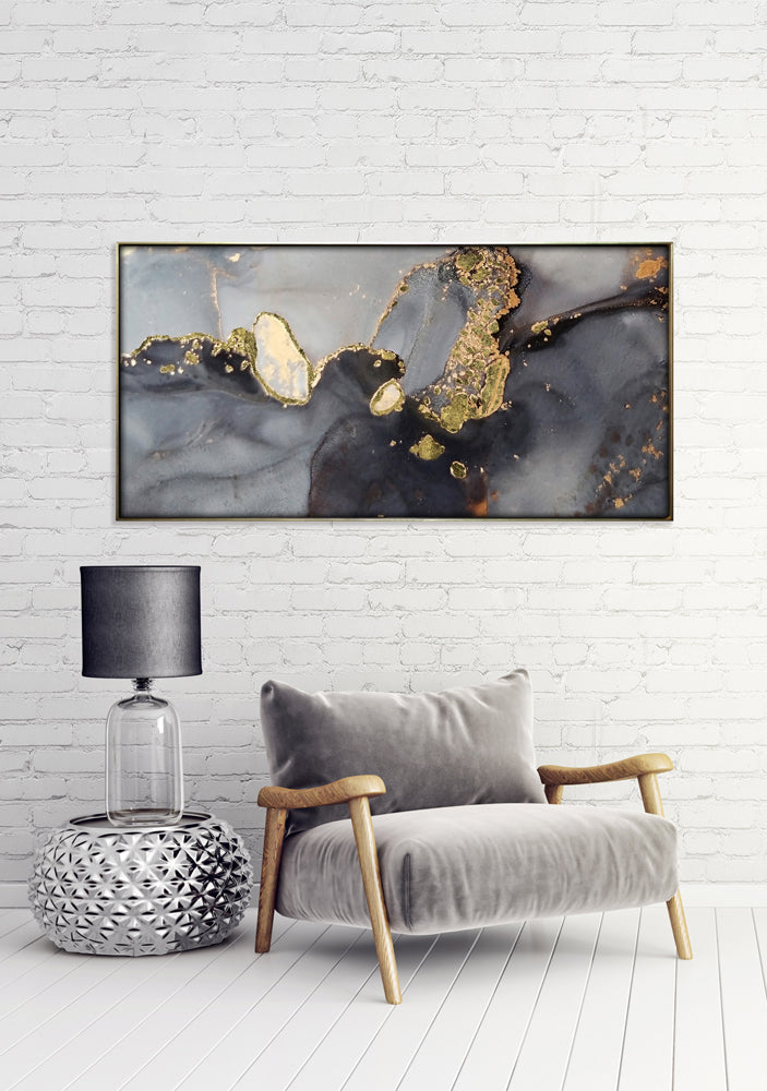 Glasbild Abstrakt in Grau und Gold