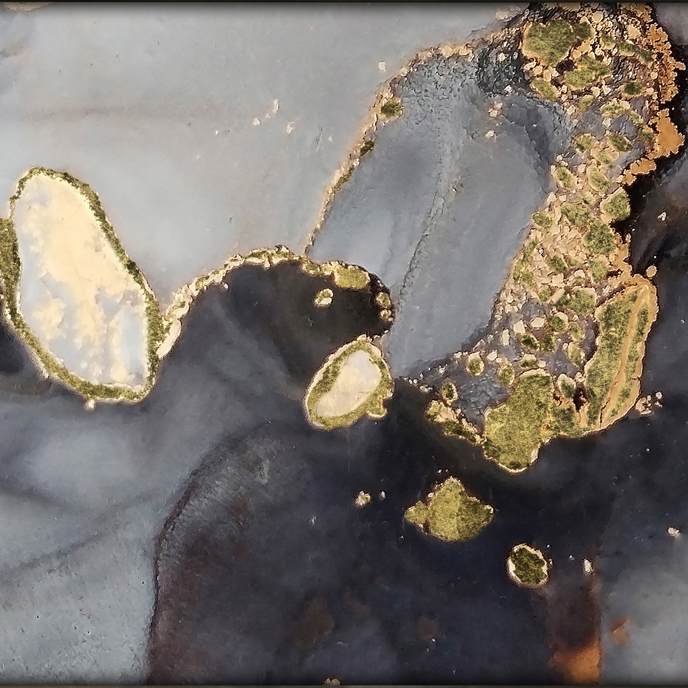 Glass Picture Abstract in Gray and Gold