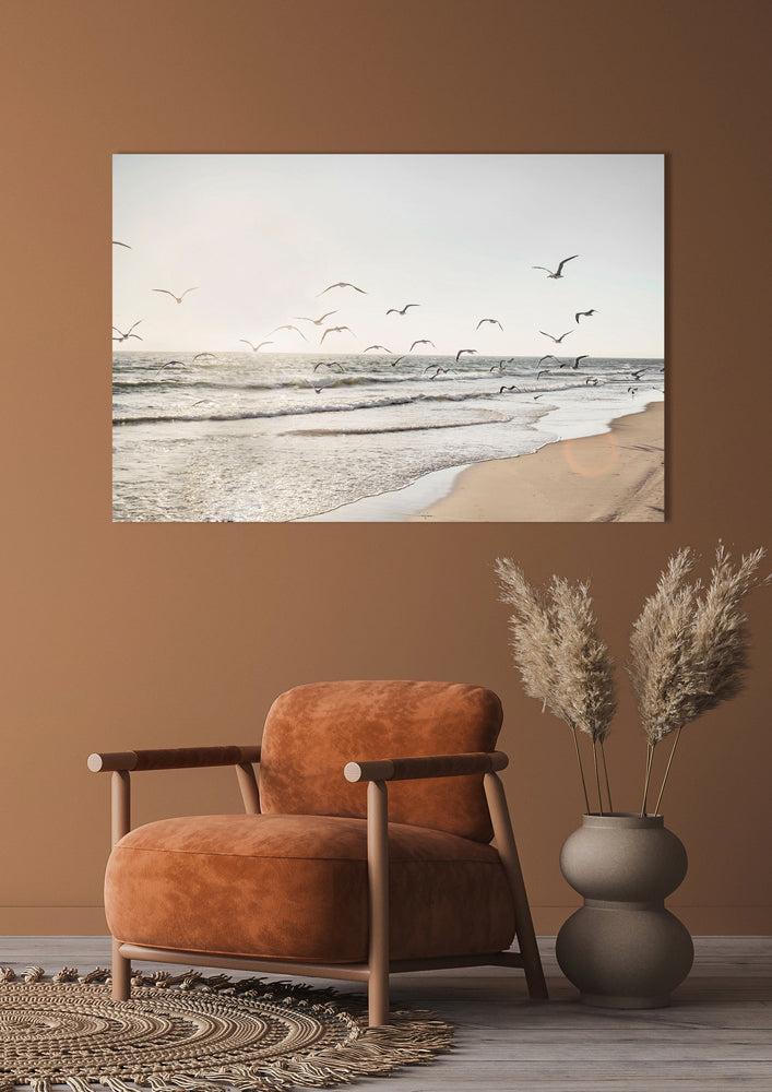 Glasbild Möwen über dem Meer