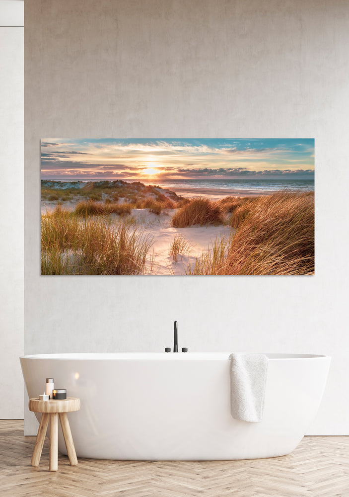 Glasbild Dünen im Sonnenaufgang