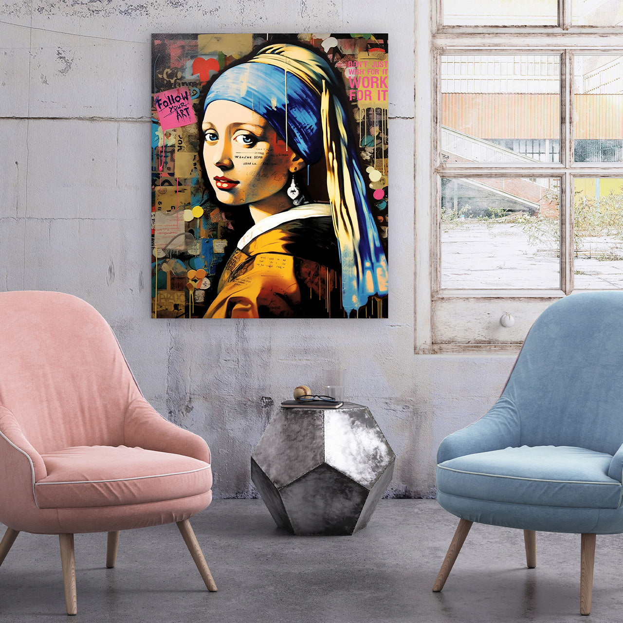 Tableau en verre Fille moderne avec bijoux d'oreille