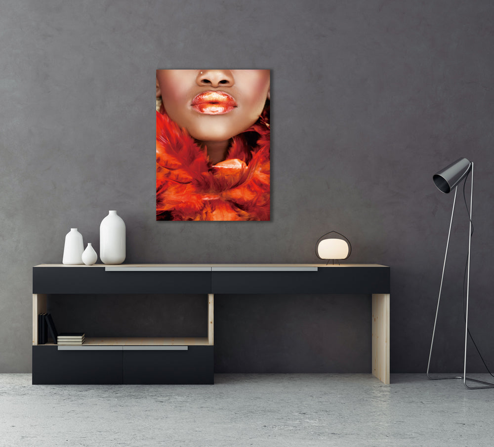 Beauty with red feather boa