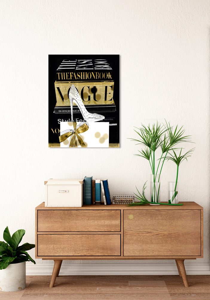Tableau en verre Livres de mode avec Highheel I