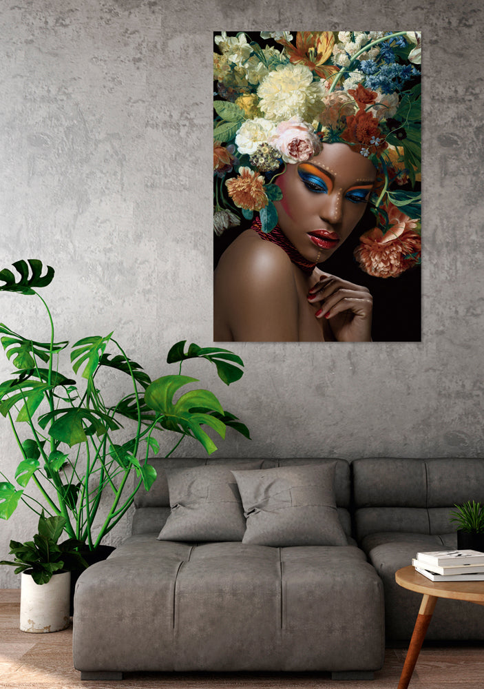 Glass picture Beauty with floral decoration