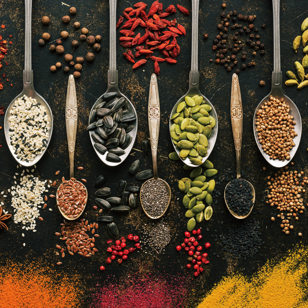 Glass picture Antique Spoons with Spices