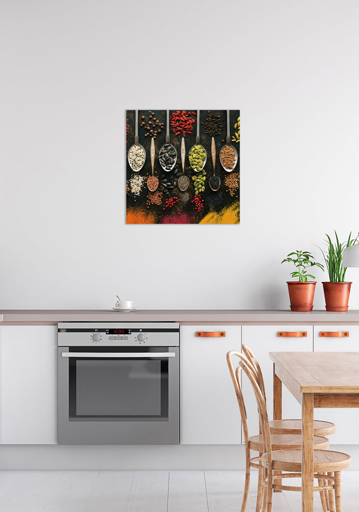 Glass picture Antique Spoons with Spices