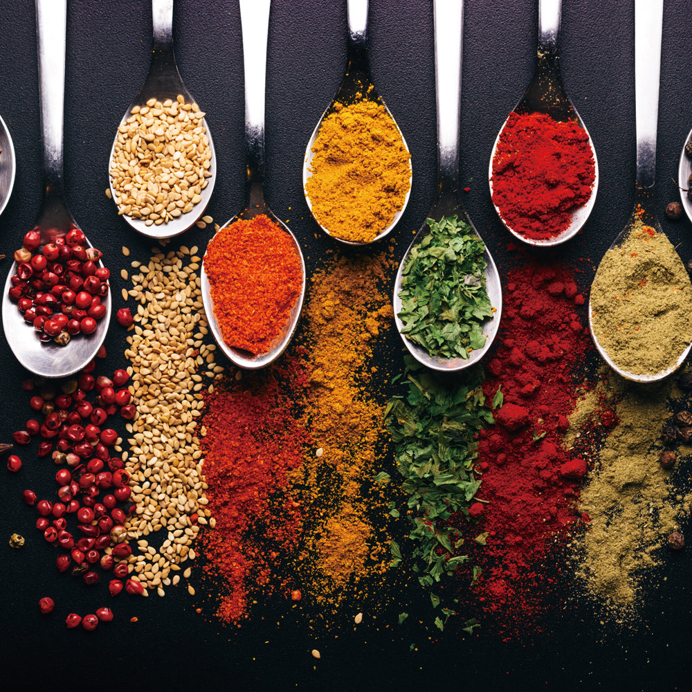 Glass picture Modern spoons with spices