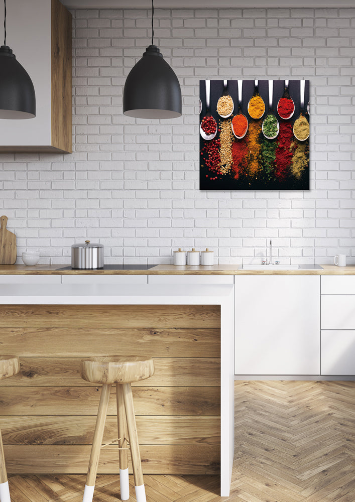 Glass picture Modern spoons with spices