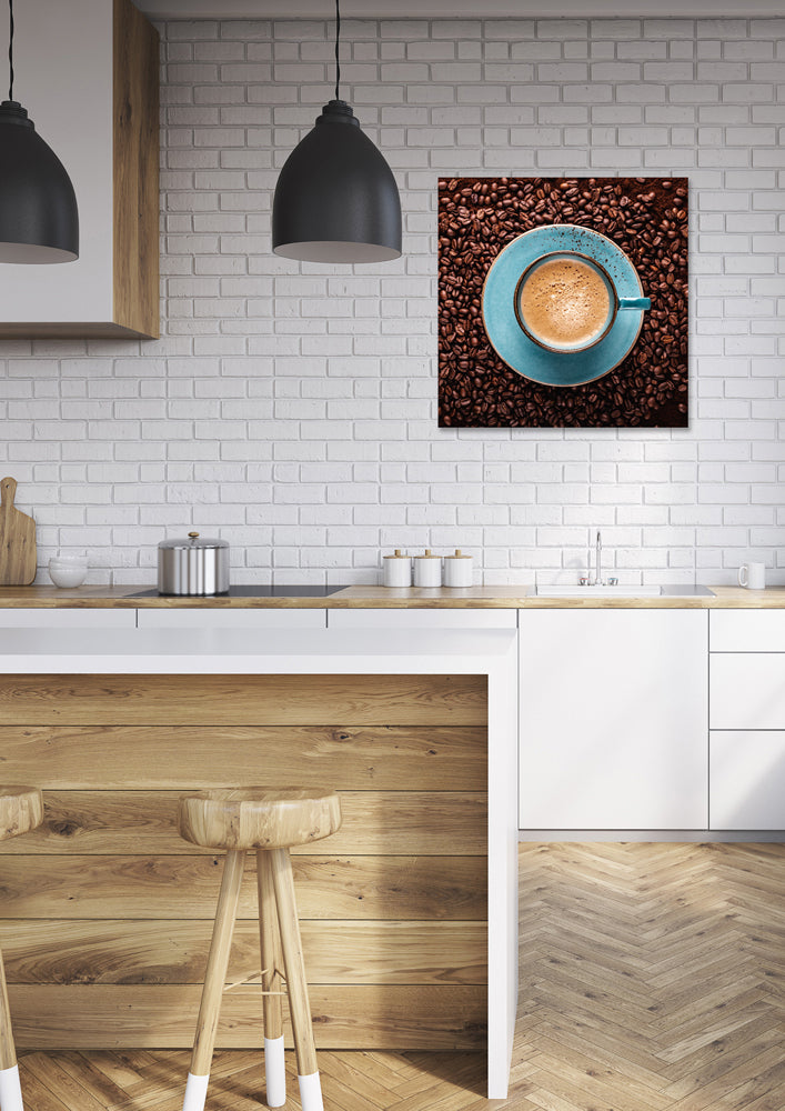 Blue coffee cup from above