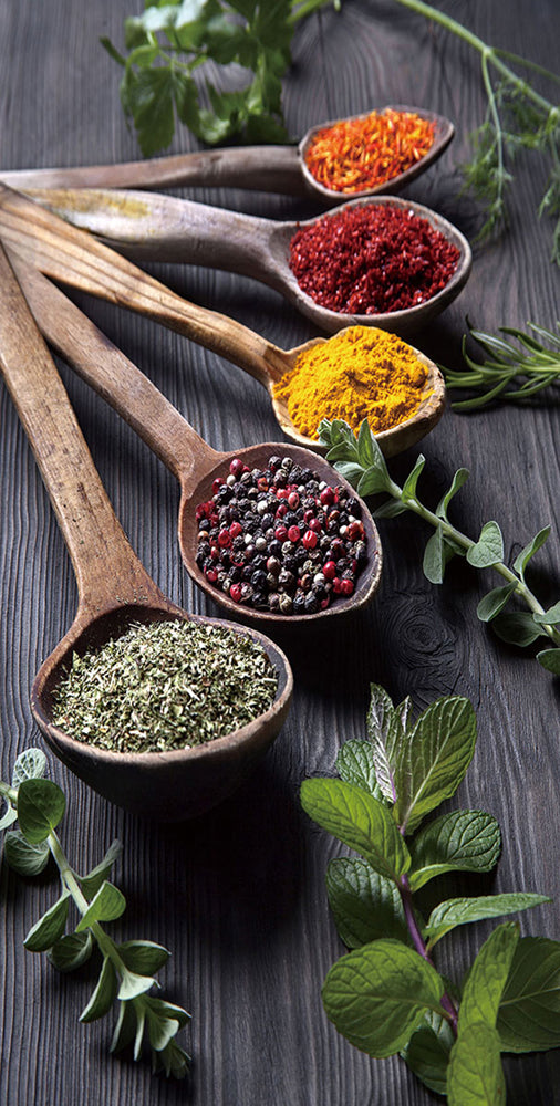 Glass picture Wooden spoon with spices