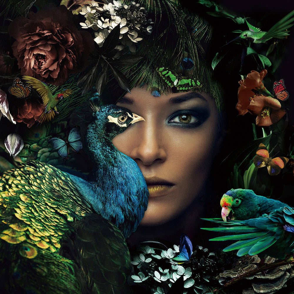 tableau sur verre La Dame au Paon