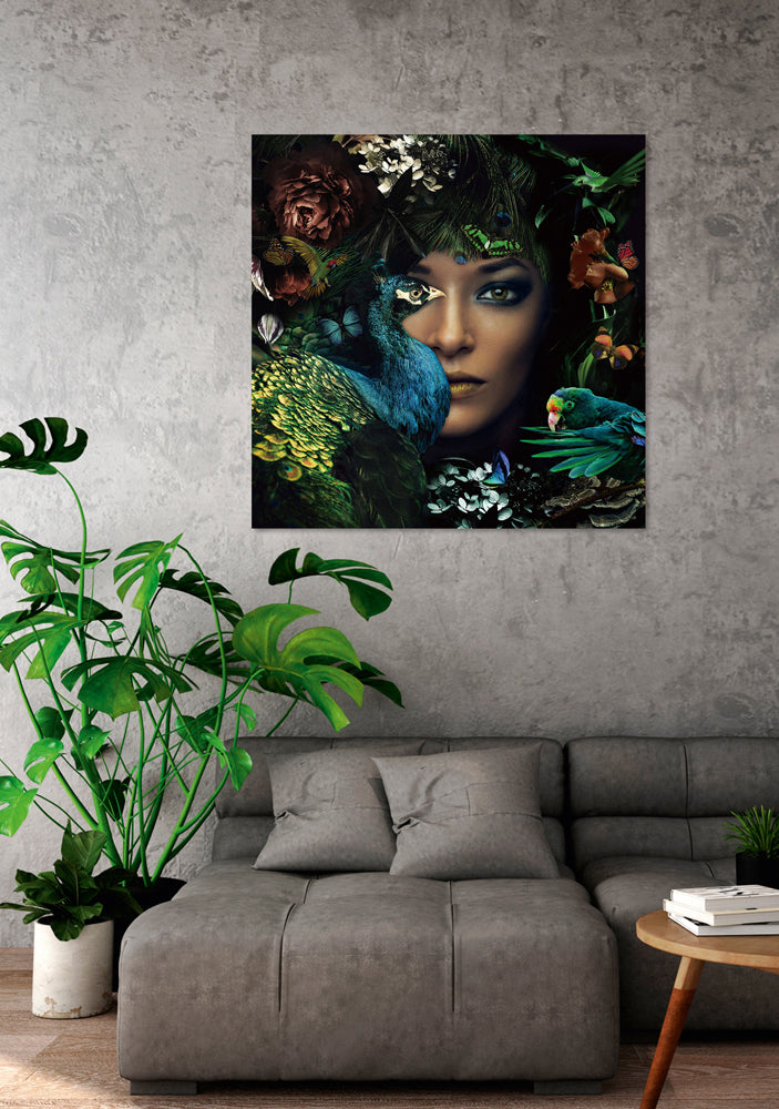 tableau sur verre La Dame au Paon