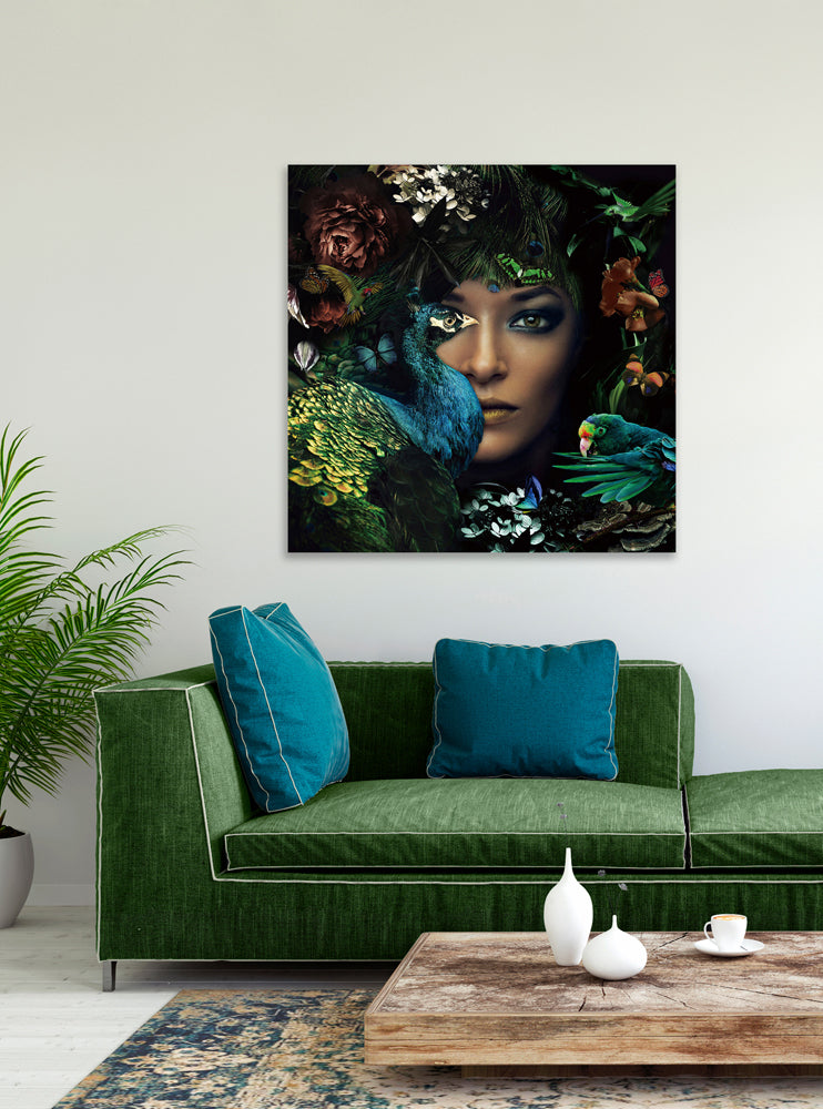 tableau sur verre La Dame au Paon