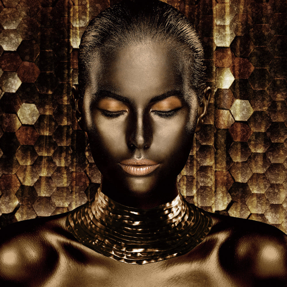 tableau en verre Femme dorée