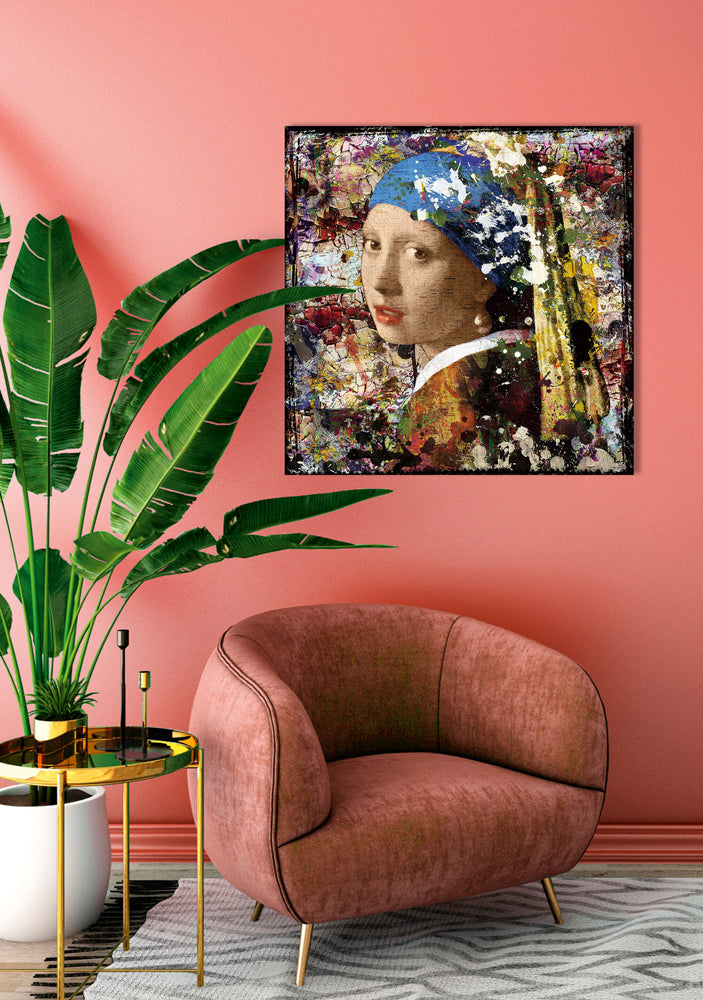 Tableau en verre Fille au foulard bleu