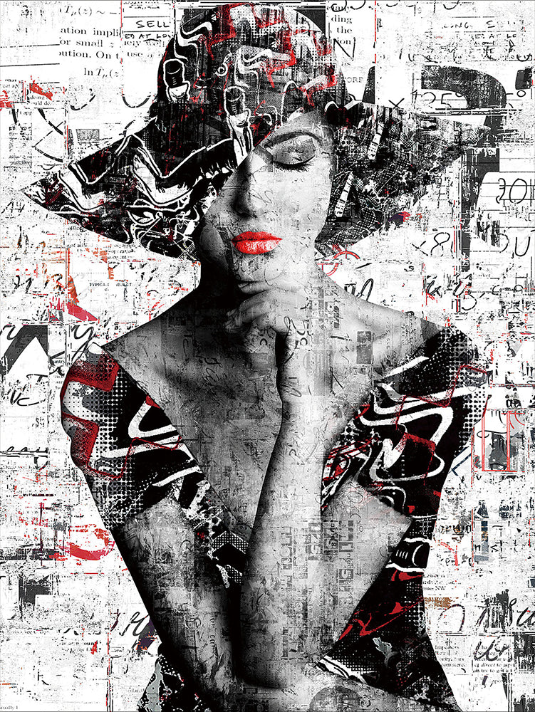 Tableau sur verre contraste noir et blanc street art "chapeau souple des années 70"