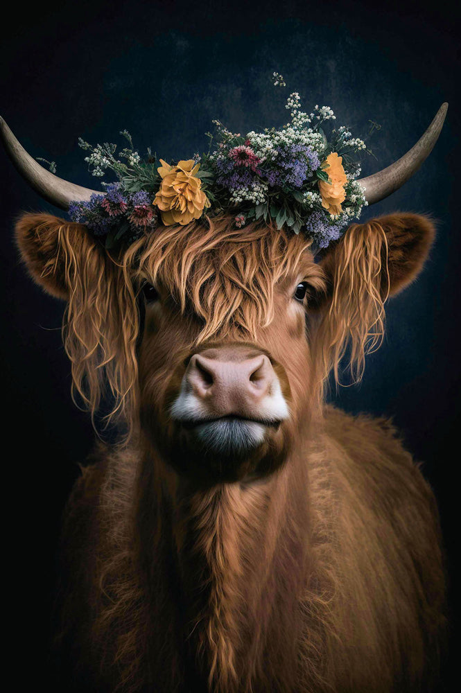 Glasbild Flower Cow