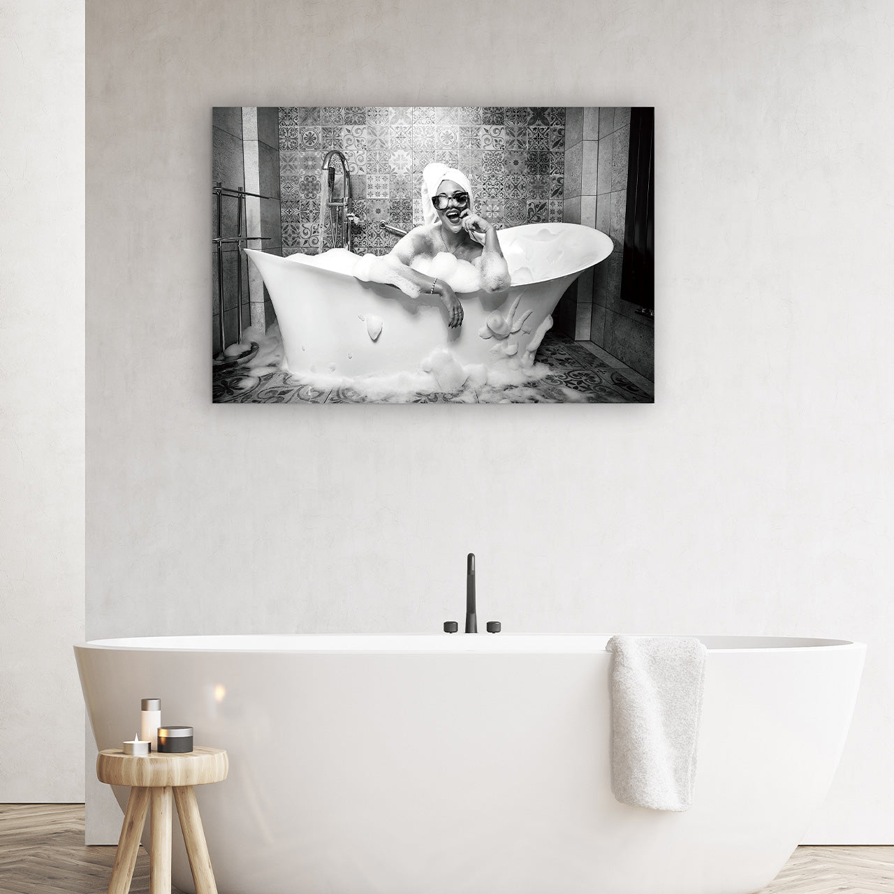 Bain moussant avec image en verre